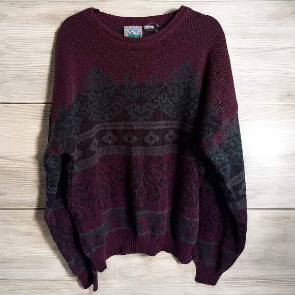 Vintage South Mountain Mens Sweater Sz 2X Burgundy Gray Blue - Picture 3 of 9